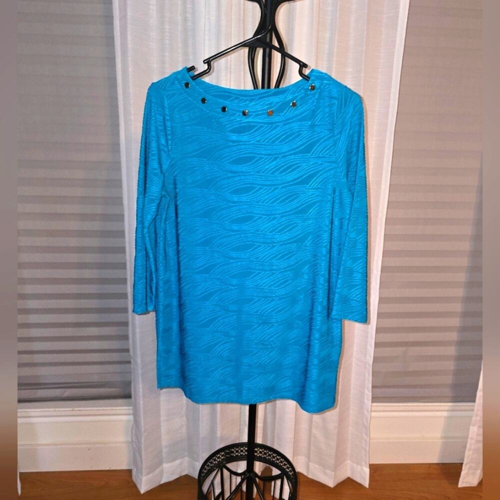 Women's Dana Buchman Blouse Turquoise Top Medium GUC